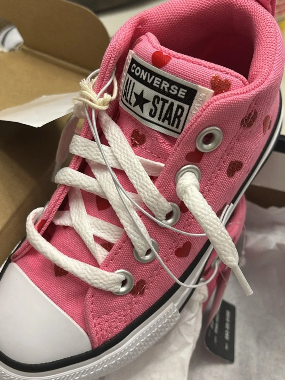 Converse Pink High-Top Sneakers with Red Heart Print